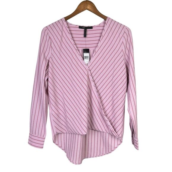 BCBGMAXAZRIA NWT Mauve Pink Monochrome Stripe Long Sleeve Hi Low Wrap Blouse - Picture 11 of 15